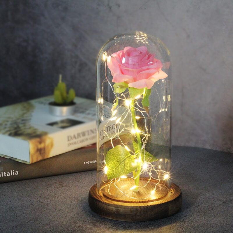 Mothers Day Wedding Favors Bridesmaid Gift Immortal Simulation Rose Glass Cover Luminous Led Ornament - Image 2