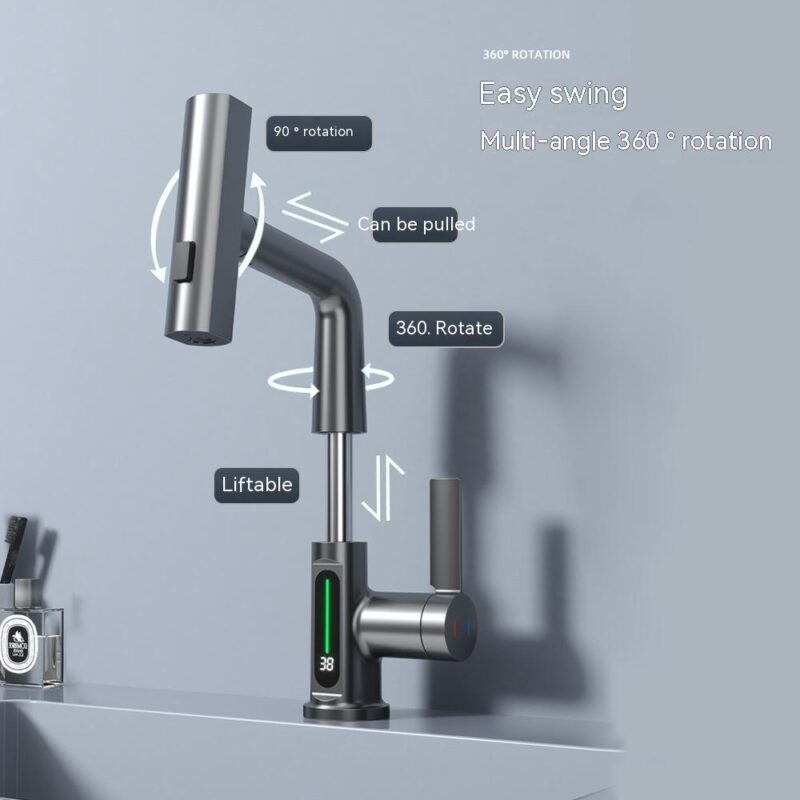 Intelligent Digital Display Faucet Pull-out Basin Faucet Temperature Digital Display Rotation - Image 7