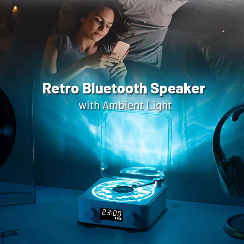 Retro Turntable Speaker Wireless Bluetooth 5.0 Vinyl Record Player Stereo Sound With White Noise RGB Projection Lamp Effect - Image 9