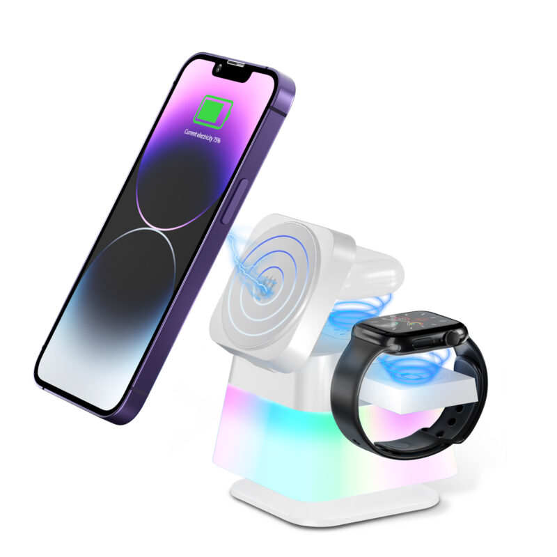 4 In 1 Rotatable Colorful Lighting Wireless Charger Stand For Phone 15 14 13 12 Pro Max 8 7 Holder Magnetic Fast Charging Station - Image 3