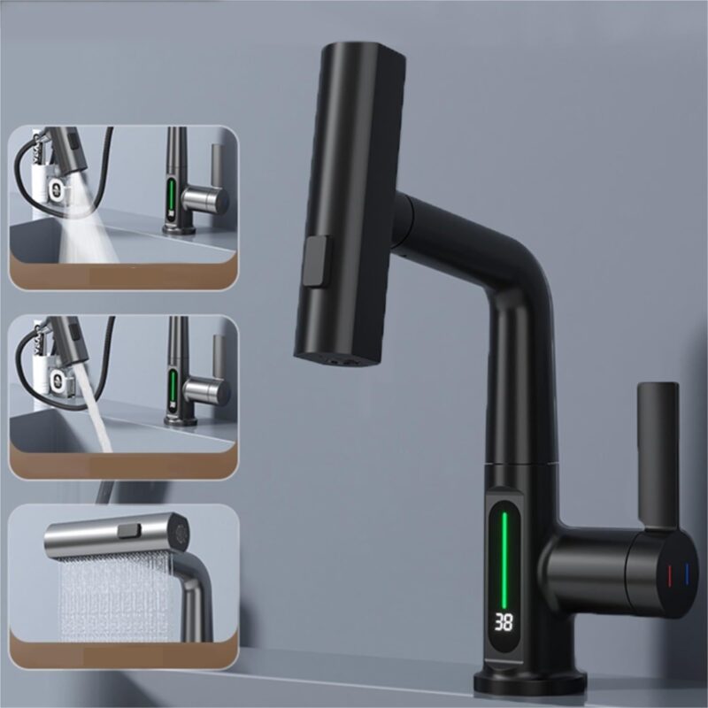 Intelligent Digital Display Faucet Pull-out Basin Faucet Temperature Digital Display Rotation - Image 9