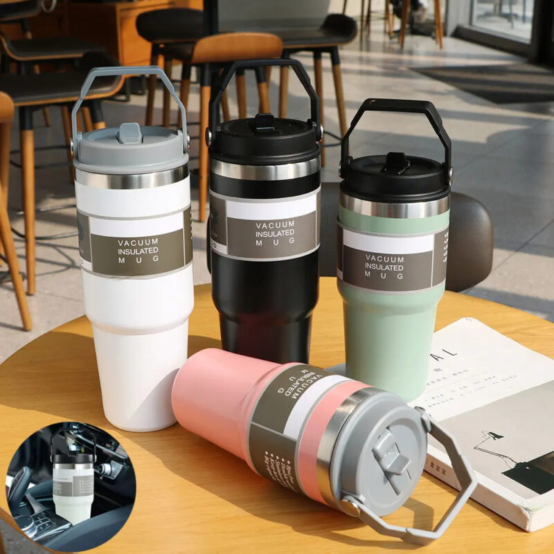 Portable Car Cup Stainless Steel Cup Travel Sports Water Bottle With Handle Cover Coffee Tumbler Cup - Image 7