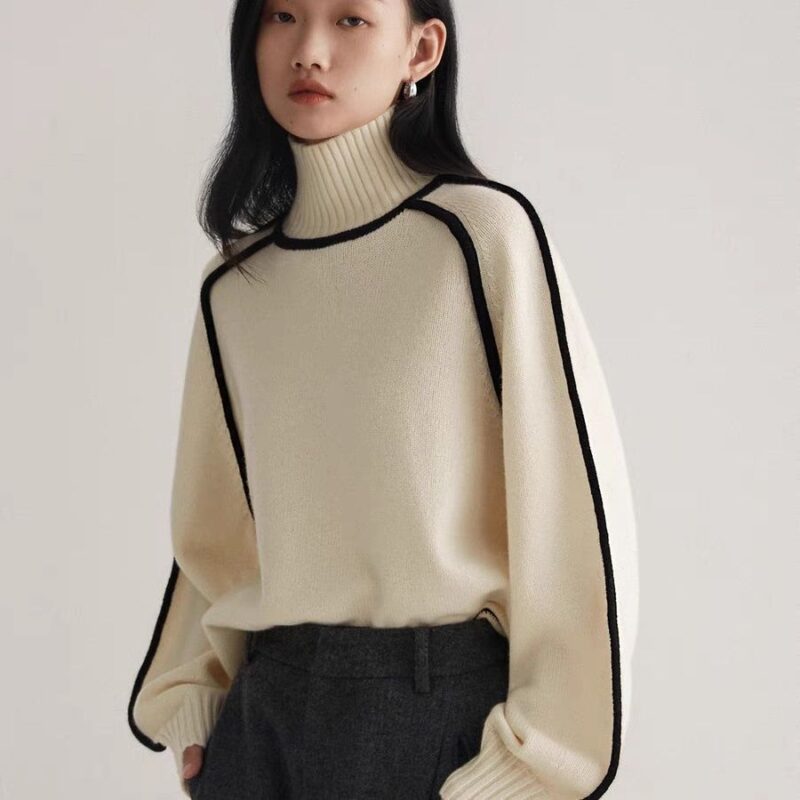 Autumn And Winter Half Turtleneck Three-dimensional Casual Loose Pullover Knitted Sweater Fashion Knit Top Outerwear - Image 6