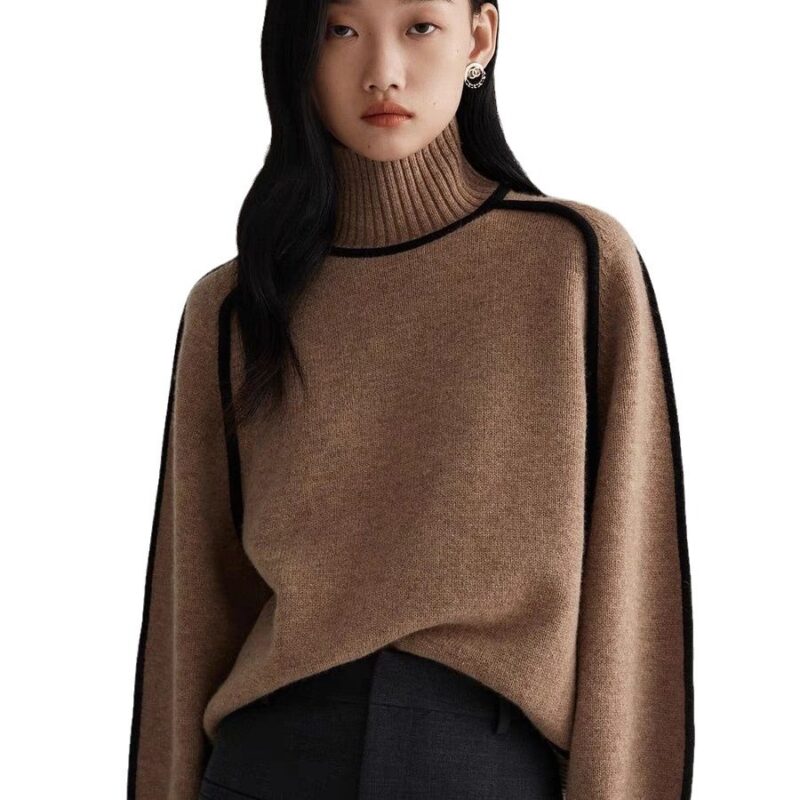 Autumn And Winter Half Turtleneck Three-dimensional Casual Loose Pullover Knitted Sweater Fashion Knit Top Outerwear - Image 7