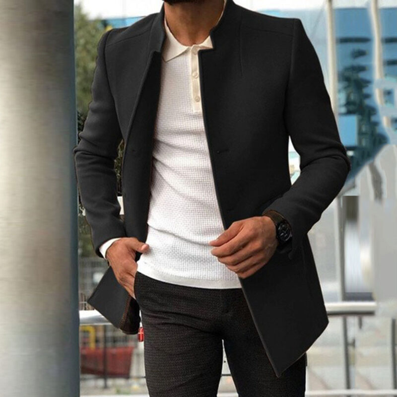 Men's Slim Coat Fashion Single-breasted Solid Color Business Jackets Fall And Winter Tops Outwear Clothing - Image 6