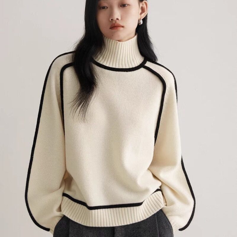 Autumn And Winter Half Turtleneck Three-dimensional Casual Loose Pullover Knitted Sweater Fashion Knit Top Outerwear - Image 3