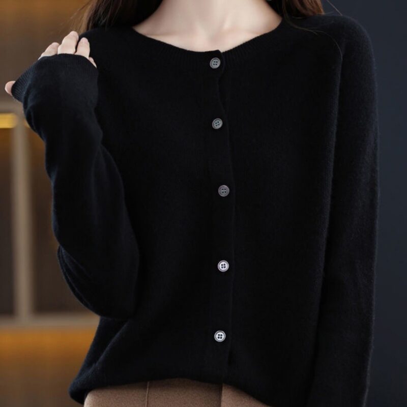 Fashion Merino Wool Cardigan Sweater Women O-Neck Long-sleeve Cashmere Knitwear Spring Autumn Female Clothing Tops - Image 2