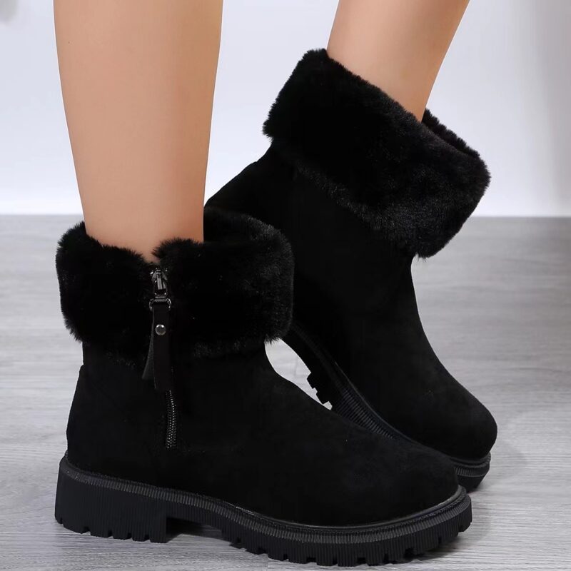 Warm Plush Boots Winter Fashion Side-Zipper Snow Boot For Women Outdoor Thickened Low-heelded Shoes - Image 6