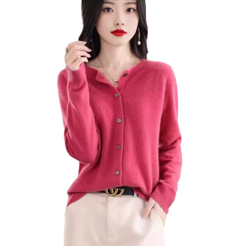 Fashion Merino Wool Cardigan Sweater Women O-Neck Long-sleeve Cashmere Knitwear Spring Autumn Female Clothing Tops - Image 3