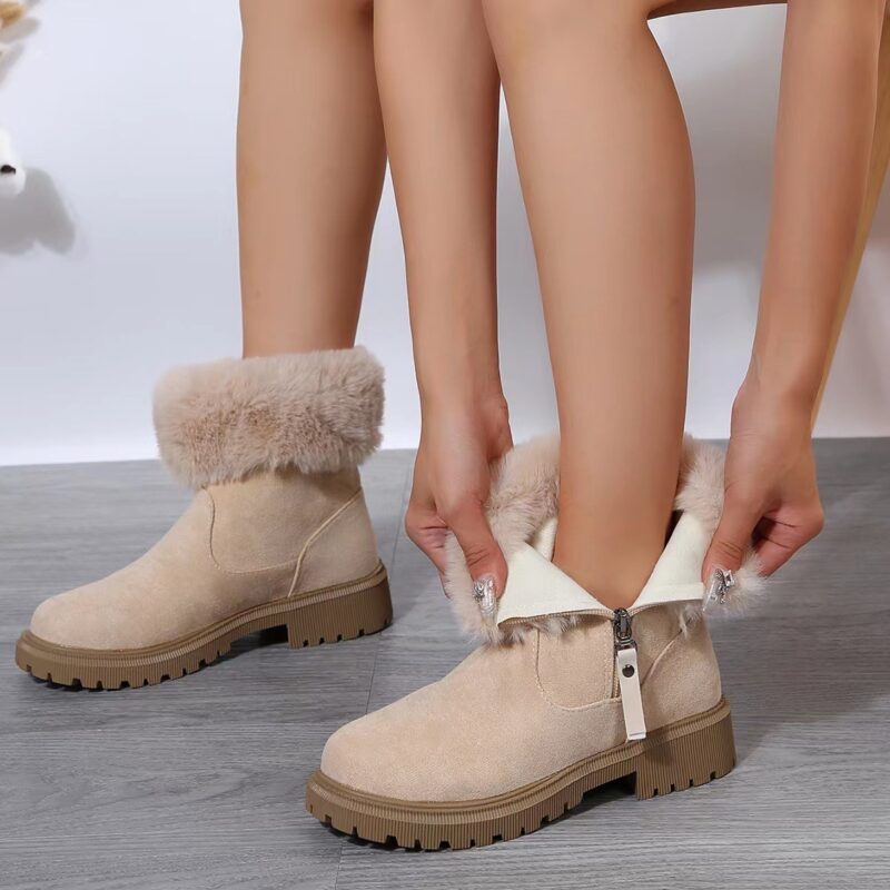 Warm Plush Boots Winter Fashion Side-Zipper Snow Boot For Women Outdoor Thickened Low-heelded Shoes - Image 3