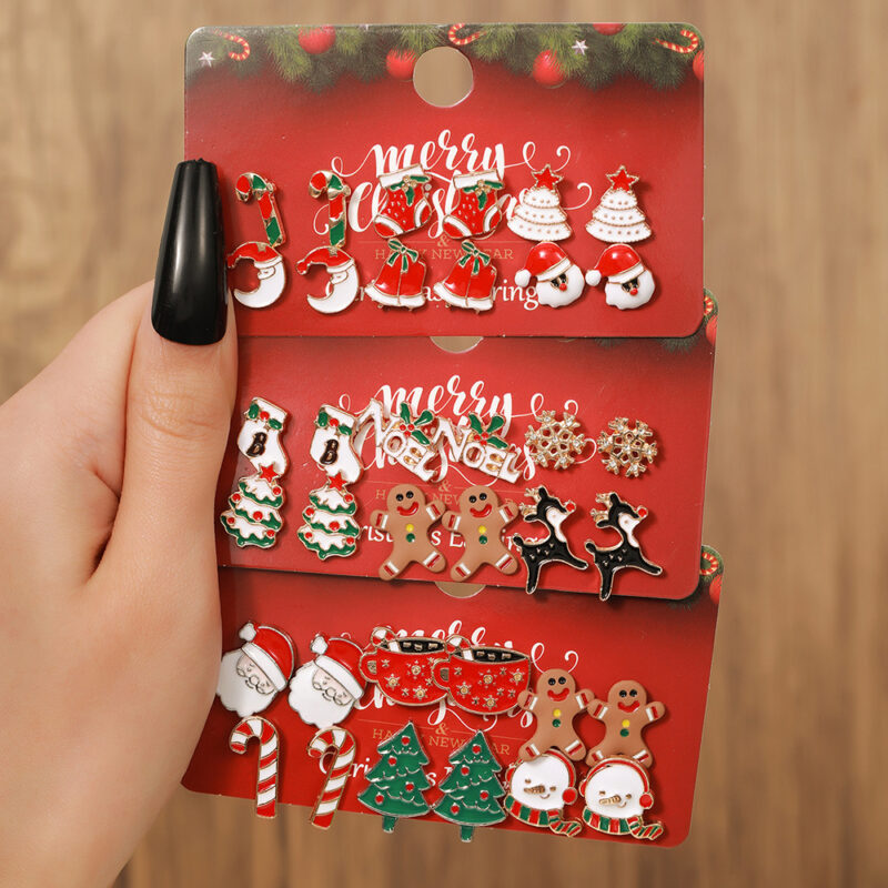 Christmas Stud Combination Suit Snowflake Elk Earrings - Image 9