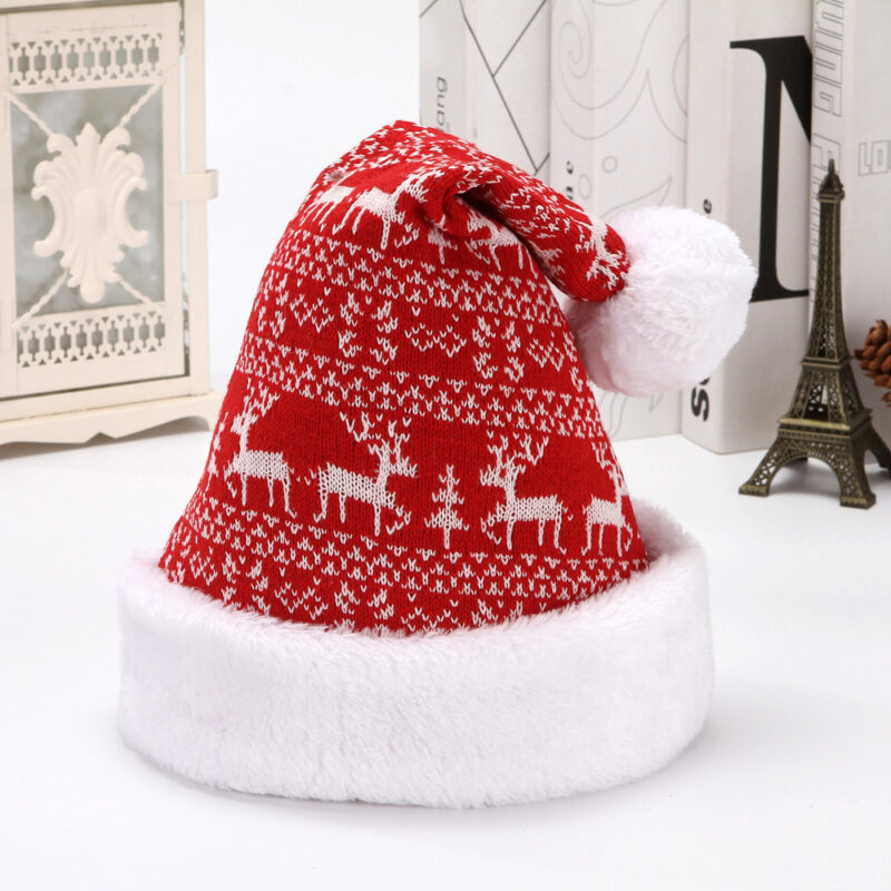 Snowflake Deer Knitted Wool Flannel Christmas Hat - Image 2