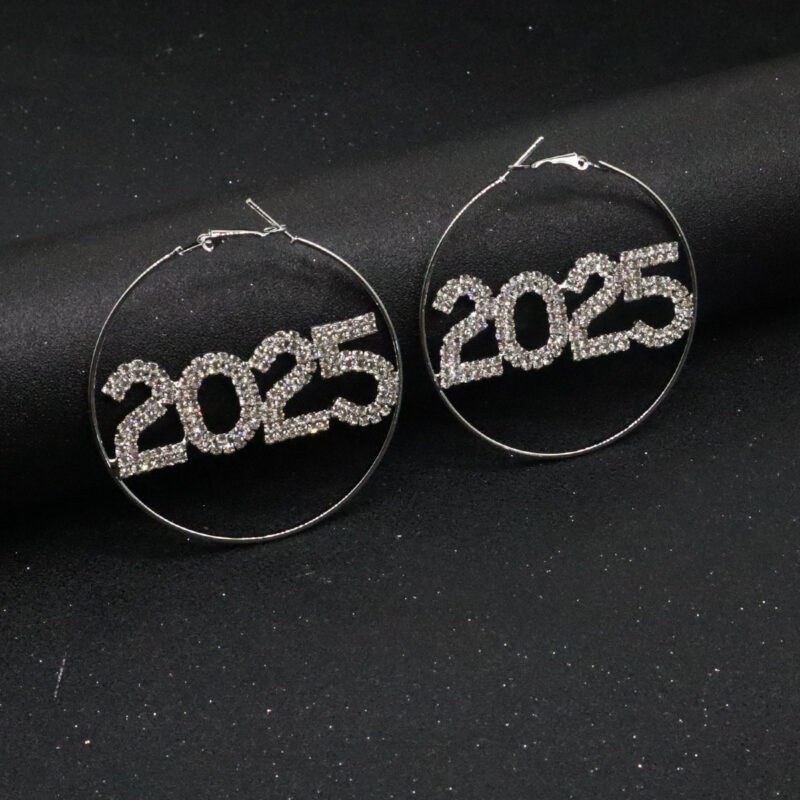 2025 Digital Shining Rhinestone Fashion Exaggerated Ring Earrings - Image 3