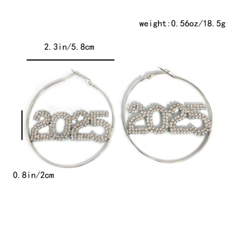 2025 Digital Shining Rhinestone Fashion Exaggerated Ring Earrings - Image 5