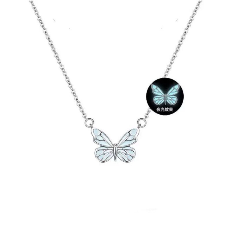 Fashion Blue Luminous Butterfly Necklace Bracelet Set For Glow In The Dark Women Clavicle Chain Choker Party Jewelry Set Gift - Image 3