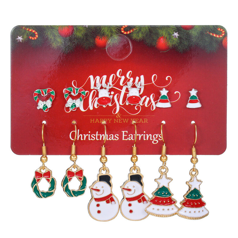 Christmas Stud Combination Suit Snowflake Elk Earrings - Image 5