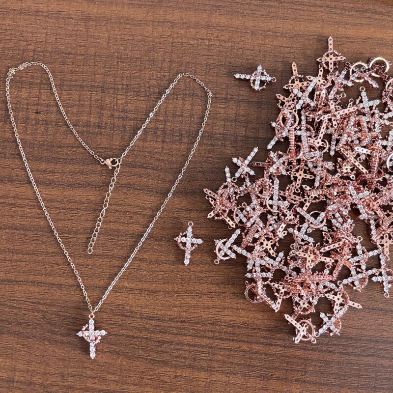 Fashion Jewelry Cross Full Diamond Crown Rotatable Necklace - Image 3