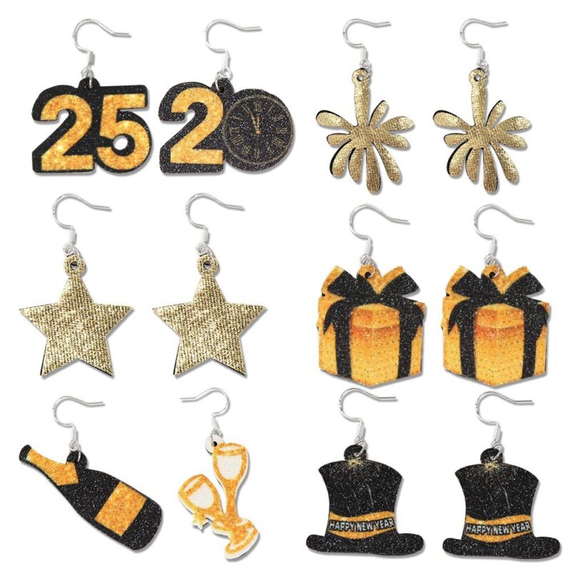 Black Gold Earrings Glitter XINGX Fireworks New Year Event Earrings - Image 3