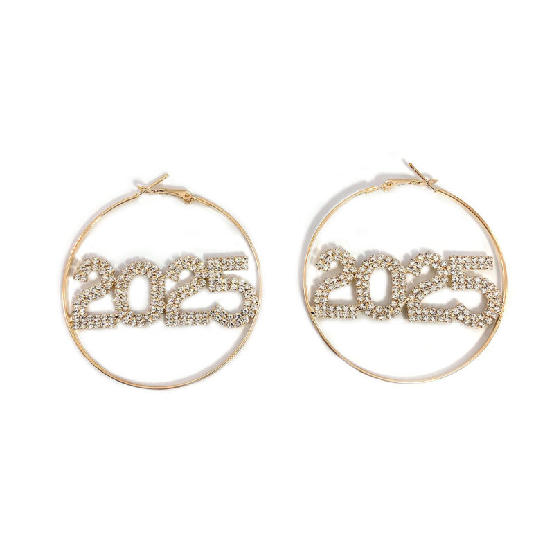 2025 Digital Shining Rhinestone Fashion Exaggerated Ring Earrings - Image 2