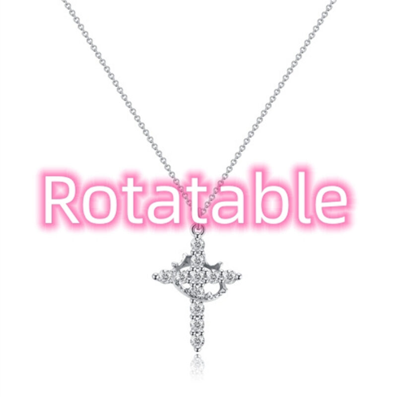 Fashion Jewelry Cross Full Diamond Crown Rotatable Necklace - Image 10