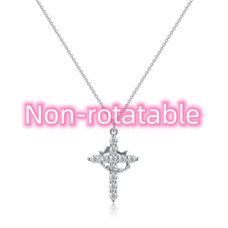 Fashion Jewelry Cross Full Diamond Crown Rotatable Necklace - Image 8