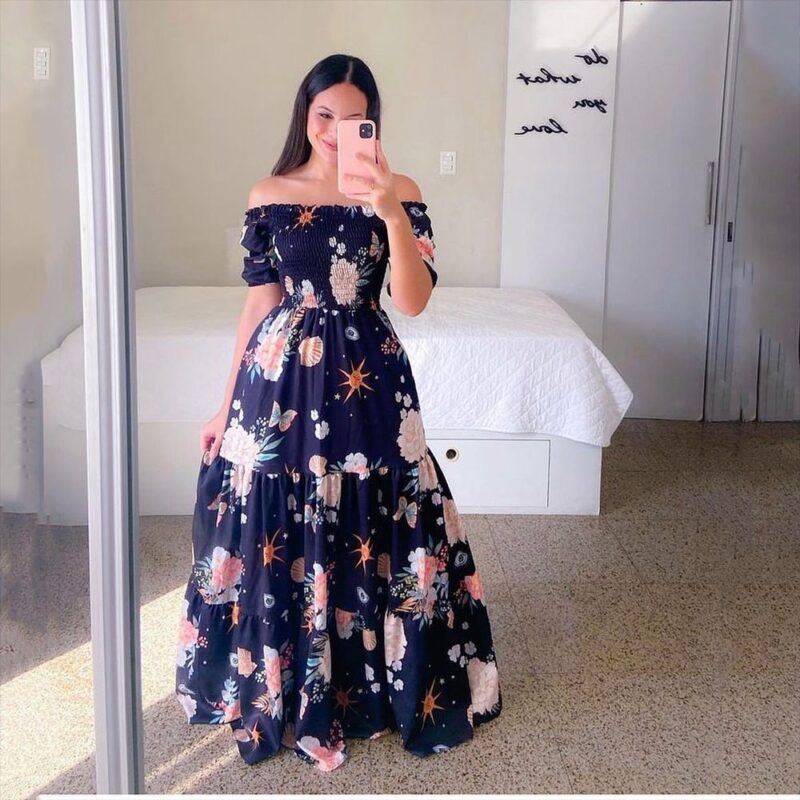 Women's Off-shoulder Floral Fashion Off-shoulder Long Dress - Image 7