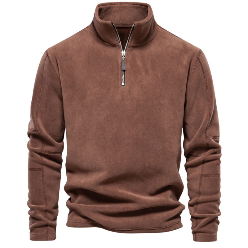 Fashion Personality Stand-collar Zippered Sweatshirt With Fleece Winter Casual Pullover Top Men's Clothing - Image 3