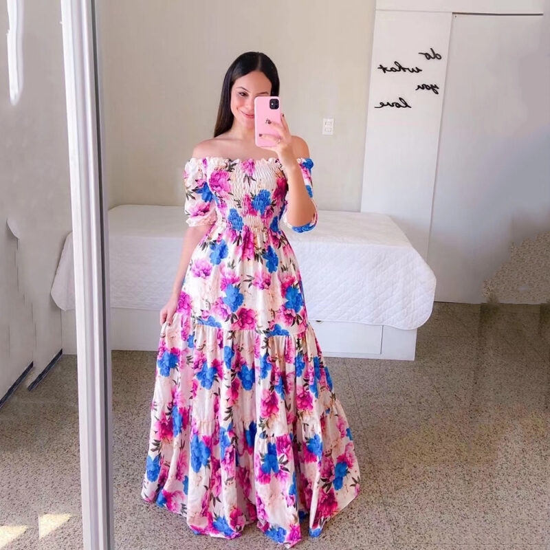 Women's Off-shoulder Floral Fashion Off-shoulder Long Dress - Image 3