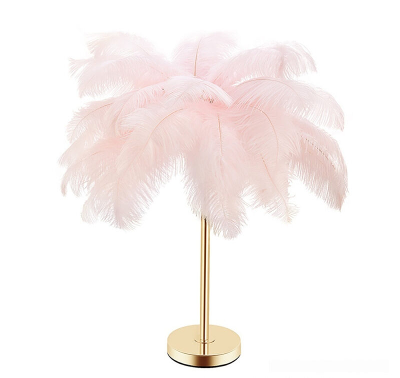 Natural Ostrich Feather Usb Charging Night Lamp Atmosphere Girls Bedroom Cozy True Feathers - Image 2