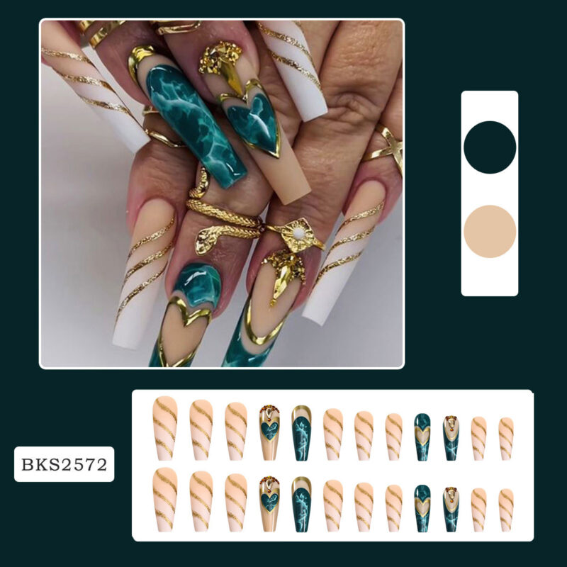 Green Blooming Love Tip Manicure Wear Nail Patch - Image 2