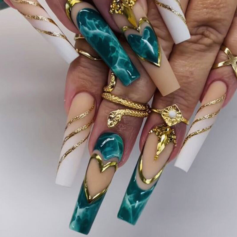 Green Blooming Love Tip Manicure Wear Nail Patch
