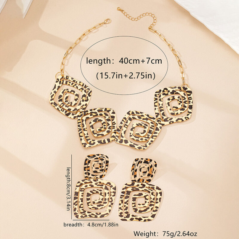 Geometric Trend Circle Spiral Texture Leopard Print Stud Earrings Necklace Suit - Image 6