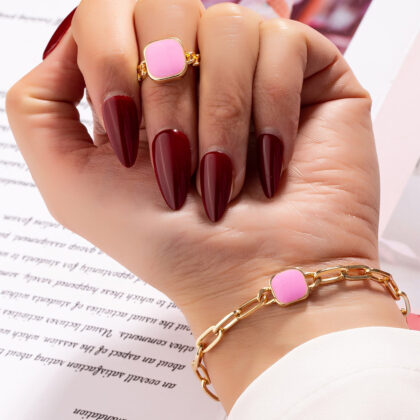 Rose Flower Dripping Oil Bracelet Ring Suit - SJ025 Pink