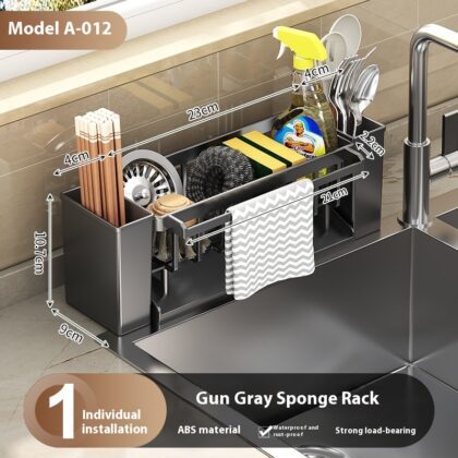 Multifunctional Sink Sponge Draining Rack Countertop Organizer Storage Rack - Gray