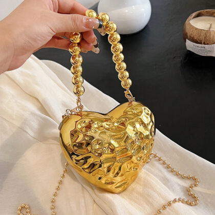 Metal Silver Mini Love Crossbody Bag - Gold
