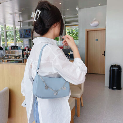 Fashion Butterfly Chain Underarm Bag All-match One-shoulder Crossboby Bag - Light Blue