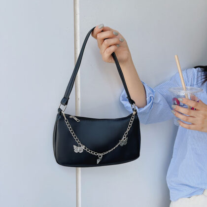 Fashion Butterfly Chain Underarm Bag All-match One-shoulder Crossboby Bag - Black