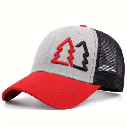 Embroidered Double Tree Hat Four Seasons All-matching Sun Hat Peaked Cap - Black And Red, Adjustable