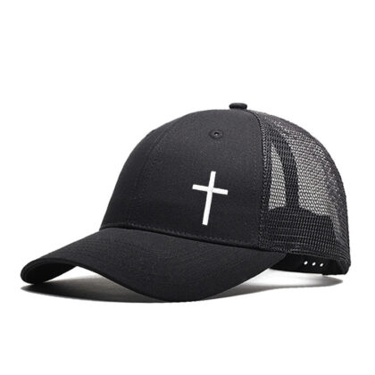 Pure Cotton Six Pieces Mesh Cap Black Forest Embroidery - Cross