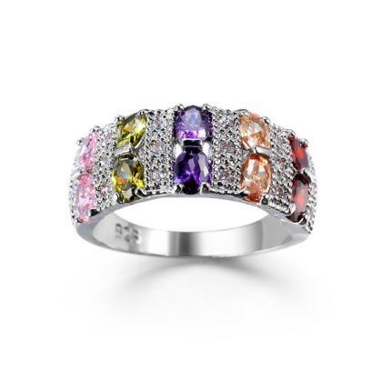 European And American Popular Romantic Color Zircon Ring - Platinum Mixed Color, No 10