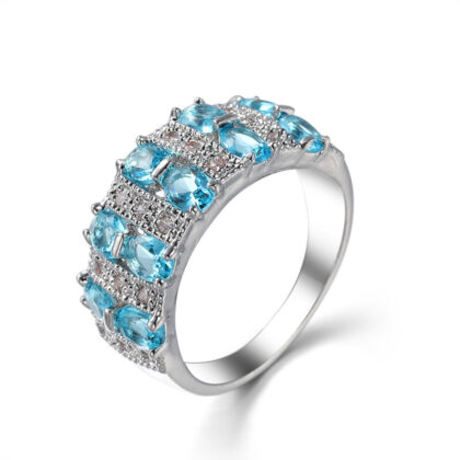 European And American Popular Romantic Color Zircon Ring - Sea Blue, No 6