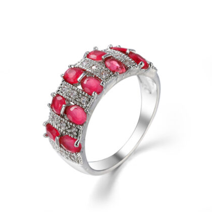 European And American Popular Romantic Color Zircon Ring - Red Corundum, No 9