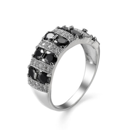 European And American Popular Romantic Color Zircon Ring - Black, No 8