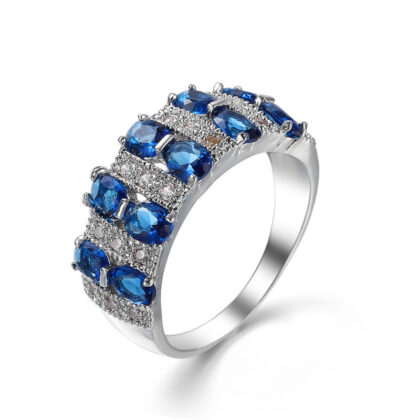 European And American Popular Romantic Color Zircon Ring - Sapphire Blue, No 6