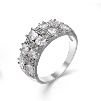 European And American Popular Romantic Color Zircon Ring - White, No 9