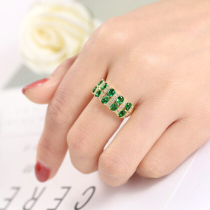 European And American Popular Romantic Color Zircon Ring - Goldplated emerald, No 8