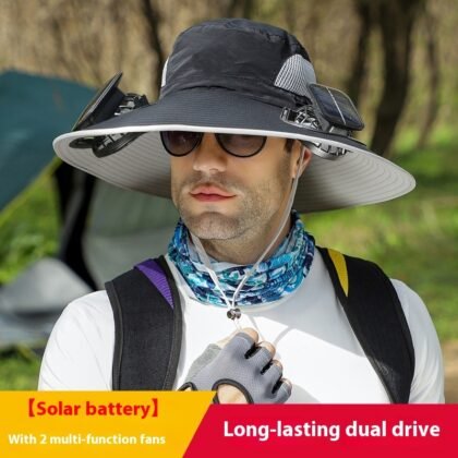 Outdoor Wide Brim Sun Hat With Solar Fan Wide Brim Solar Fan Outdoor Fishing Hat Solar USB Charging Solar Powered Hat Adjustable - Black, Adjustable