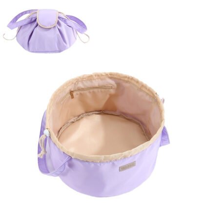 Barrel Drawstring Makeup Bag Large Capacity Women's Cosmetic Bag Toiletries Organizer Pouch Lady Travel Storage Case - Light Purple