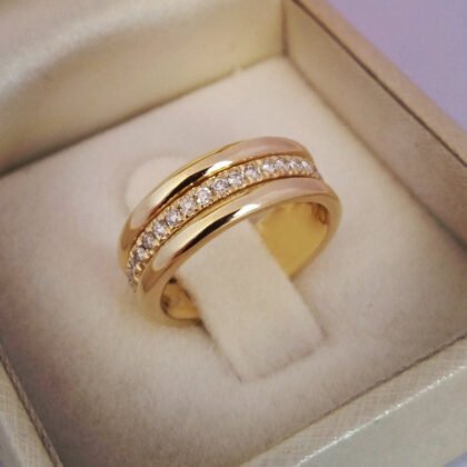 Simple Golden Sliver Rhinestones Ring Copper Plated RIngs Fashion Jewellery - Gold, 8