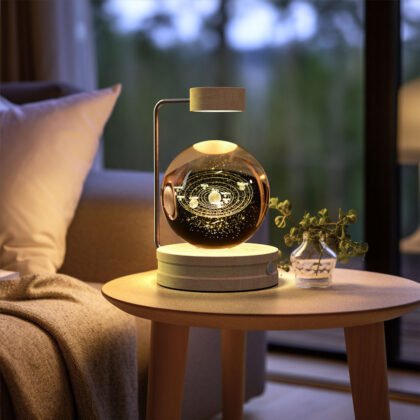 Crystal Ball Cosmic Dinosaur Indoor Night Light USB Power Warm Bedside Light Birthday Gift Night Lamp - Light wood, Galaxies